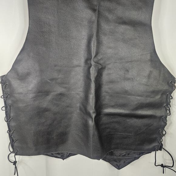 Jafrum Motorcycle Biker Black Leather Vest Side Laces Mens XL Inner Zip Pockets - Picture 8 of 9